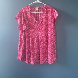 Cynthia Rowley Floral Flutter Sleeve Blouse